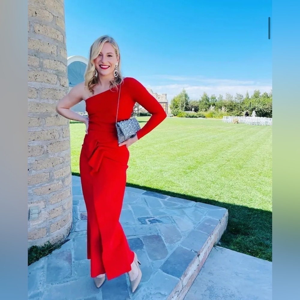 Chiara Boni Kimina Gown Elegant Red One-Shoulder Dress size 48 or US size 12 - Picture 7 of 13